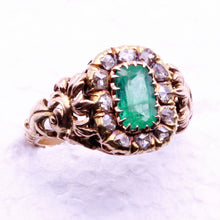 Antique Victorian ring 14k gold emerald diamonds unisex w appraisal (7288)