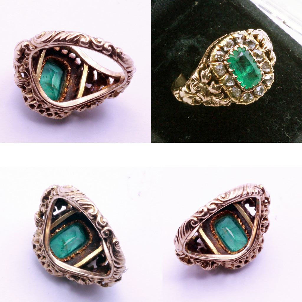 Antique Victorian ring 14k gold emerald diamonds unisex w appraisal (7288)