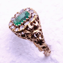 Antique Victorian ring 14k gold emerald diamonds unisex w appraisal (7288)