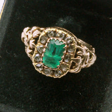 Antique Victorian ring 14k gold emerald diamonds unisex w appraisal (7288)