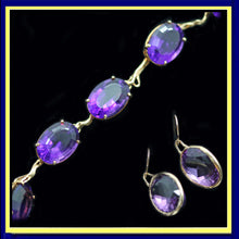 Vintage Earrings Bracelet Set Amethyst 14k Gold Custom Made 1950-80's  (6211)