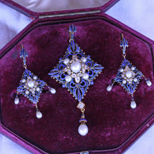 Antique Giuliano Earrings Pendant Set Diamonds Natural Pearls Enamel Gold (6341)