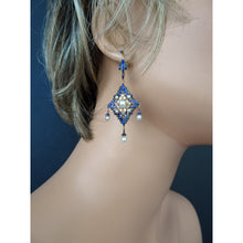 Antique Giuliano Earrings Pendant Set Diamonds Natural Pearls Enamel Gold (6341)