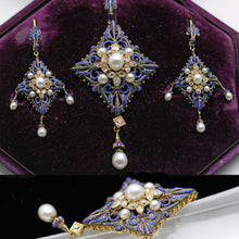 Antique Giuliano Earrings Pendant Set Diamonds Natural Pearls Enamel Gold (6341)