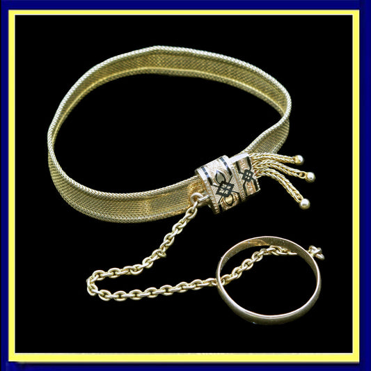 Victorian Child's Jewelry Set Bracelet Ring 14k Gold Enamel Original Box (6603)