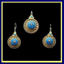 Victorian Earrings Pendant Jewelry Set 15ct Gold Turquoise Pearls Antique (6619)