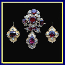 Antique Victorian Earrings Brooch Pendant Set Gold Garnet Gem Holbeinesque(6734)