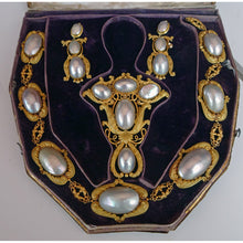 Antique Georgian Set Earrings Necklace Brooch Gold Coque de Perle Bride (7162)