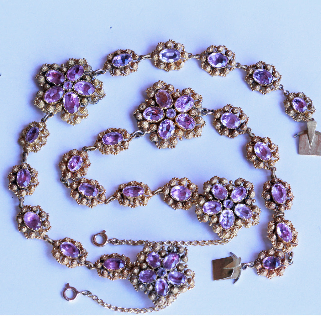 Georgian Set Gold Pink Topaz Earrings Bracelets Necklace Pendant Brooch (7166)