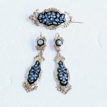 Antique earrings brooch jewelry parure set diamonds gold enamel French (7235)