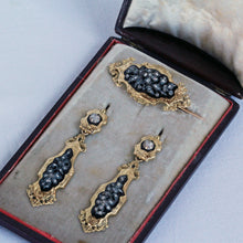 Antique earrings brooch jewelry parure set diamonds gold enamel French (7235)