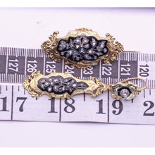 Antique earrings brooch jewelry parure set diamonds gold enamel French (7235)