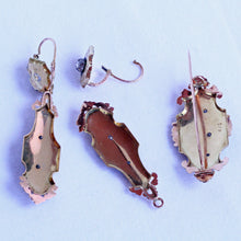 Antique earrings brooch jewelry parure set diamonds gold enamel French (7235)