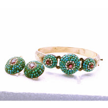 Antique Victorian earrings bangle jewelry set gold turquoise garnet pearl (7289)