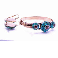 Antique Victorian earrings bangle jewelry set gold turquoise garnet pearl (7289)
