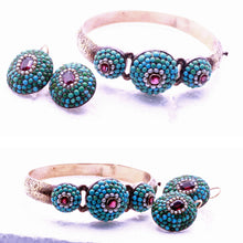 Antique Victorian earrings bangle jewelry set gold turquoise garnet pearl (7289)