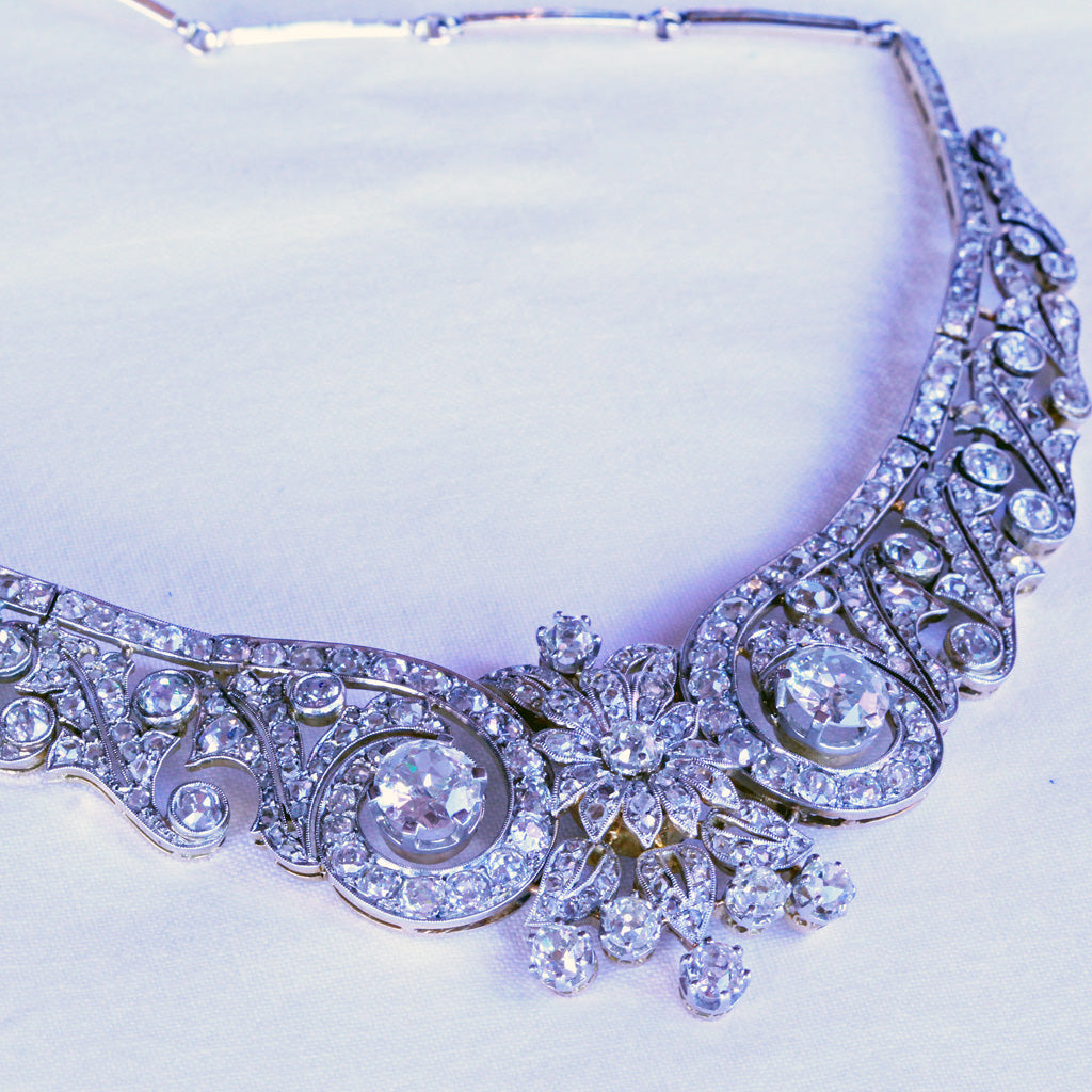Antique diamond necklace tiara 18k gold silver Appraised 12.67ct diamonds (7217)