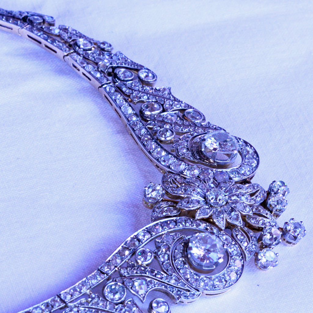 Antique diamond necklace tiara 18k gold silver Appraised 12.67ct diamonds (7217)