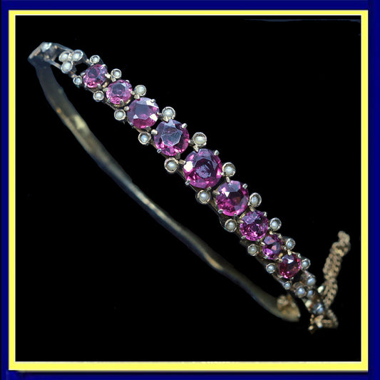 Antique Victorian 14k Gold Pearl Rubellite Bracelet (3850)