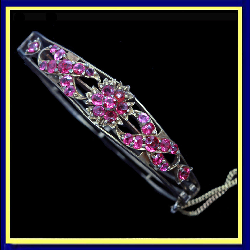 Antique Victorian Ruby Bracelet Bangle Natural Rubies Silver Gilt (4255)