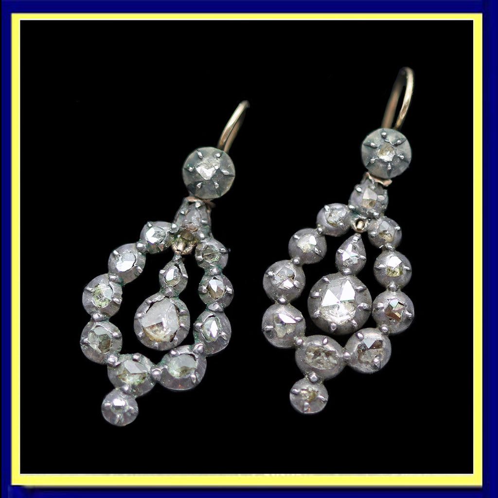 antique Georgian earrings rose cut diamonds dangle drops ear pendants