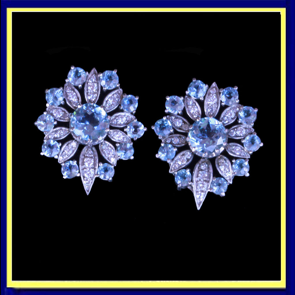 antique Edwardian earrings diamonds aquamarine platinum