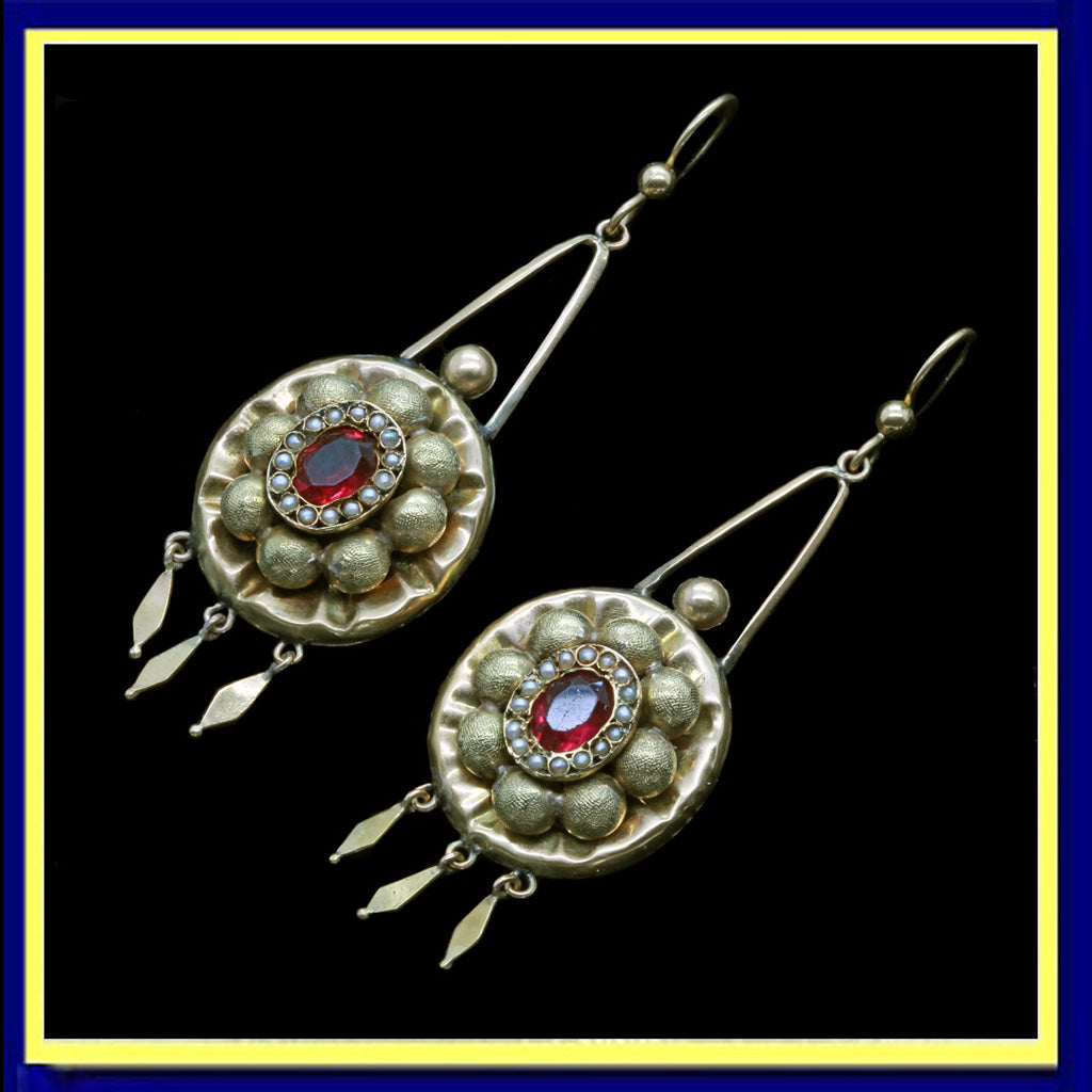 antique Victorian earrings gold pearls paste