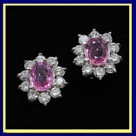 vintage Retro earrings pink sapphires diamonds white gold