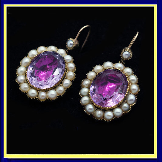 antique Georgian earrings amethysts pearls gold drop earrings