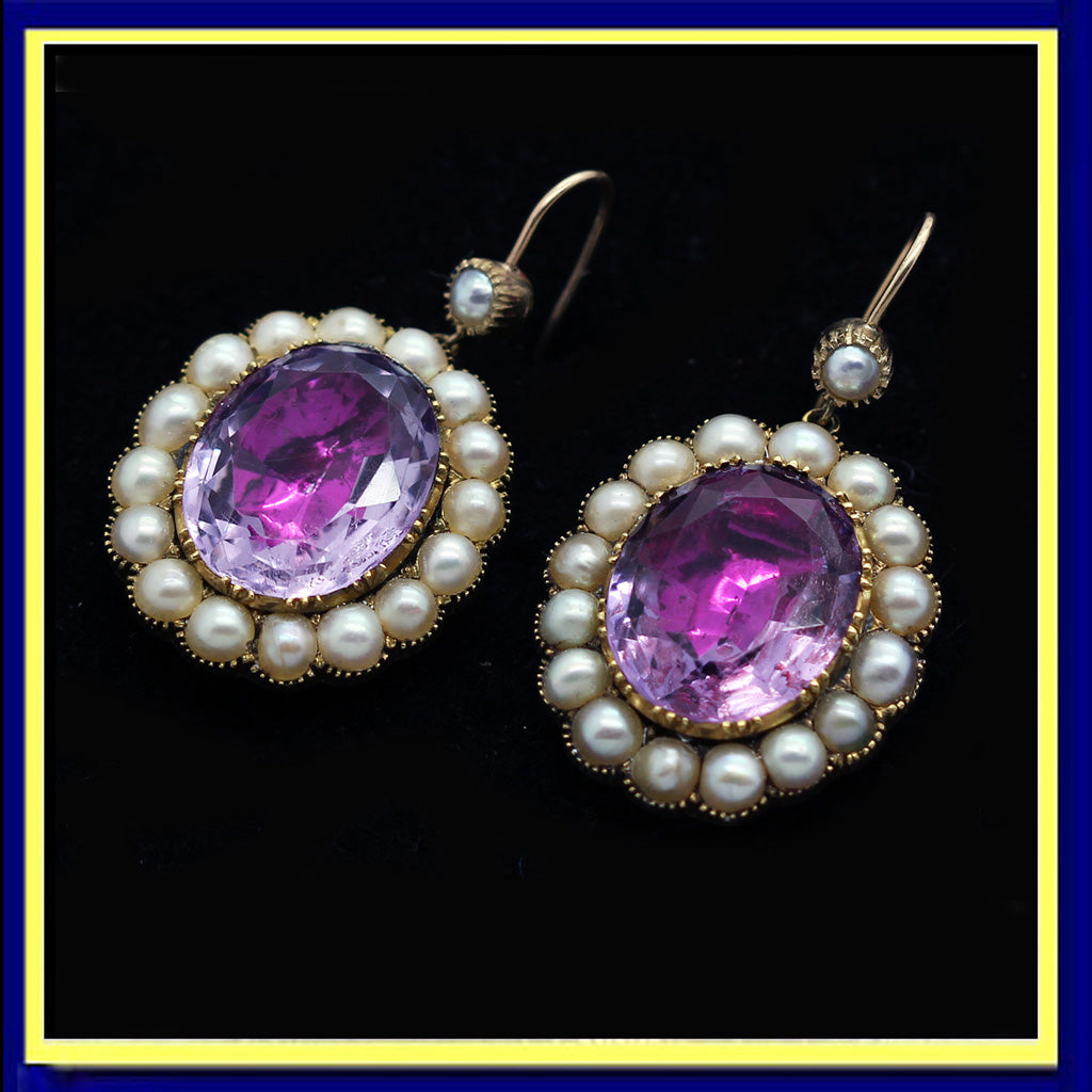 antique Georgian earrings amethysts pearls gold drop earrings