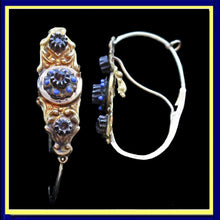 Antique Georgian Empire poissarde earrings 18k gold, enamel, gems French (3372)