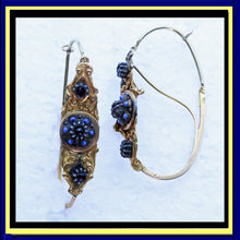 Antique Georgian Empire poissarde earrings 18k gold, enamel, gems French (3372)
