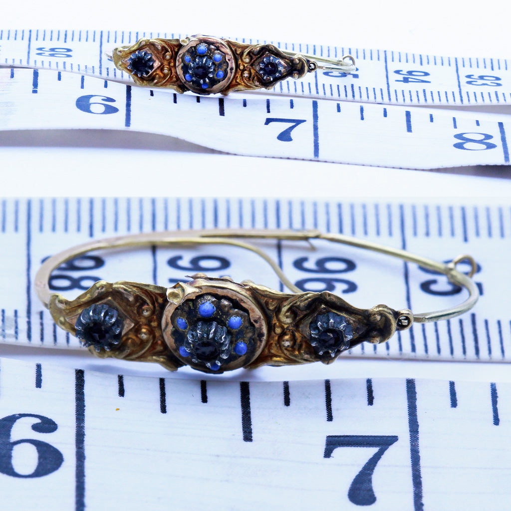 Antique Georgian Poissarde Earrings 18k Gold Garnet Enamel (3372)