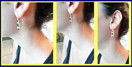 Antique Georgian Empire poissarde earrings 18k gold, enamel, gems French (3372)