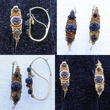 Antique Georgian Empire poissarde earrings 18k gold, enamel, gems French (3372)