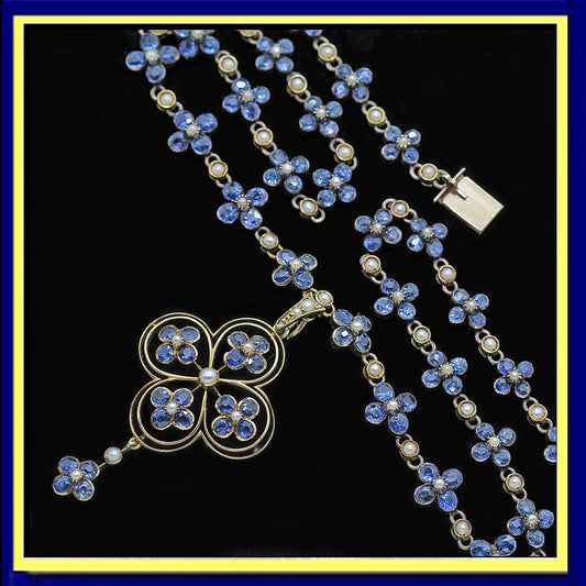 antique natural sapphire necklace pearls Edwardian Nouveau