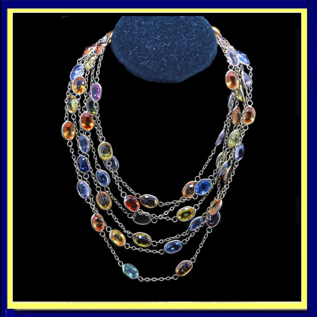 vintage long chain necklace natural sapphires gold