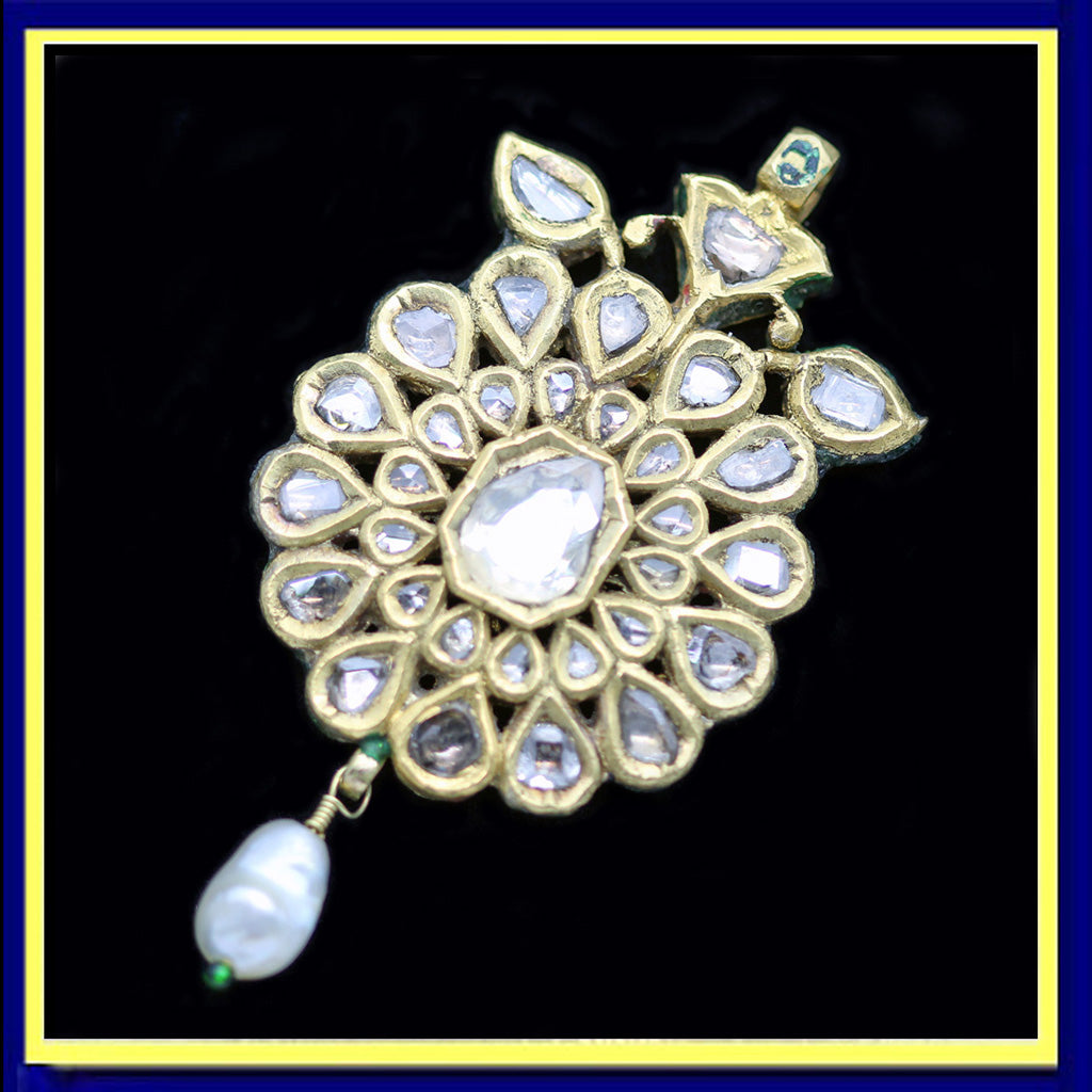 antique pendant gold diamonds pearl enamel Mughal India