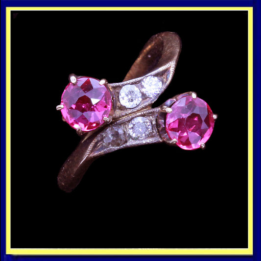 antique Victorian ring ruby diamonds crossover gold
