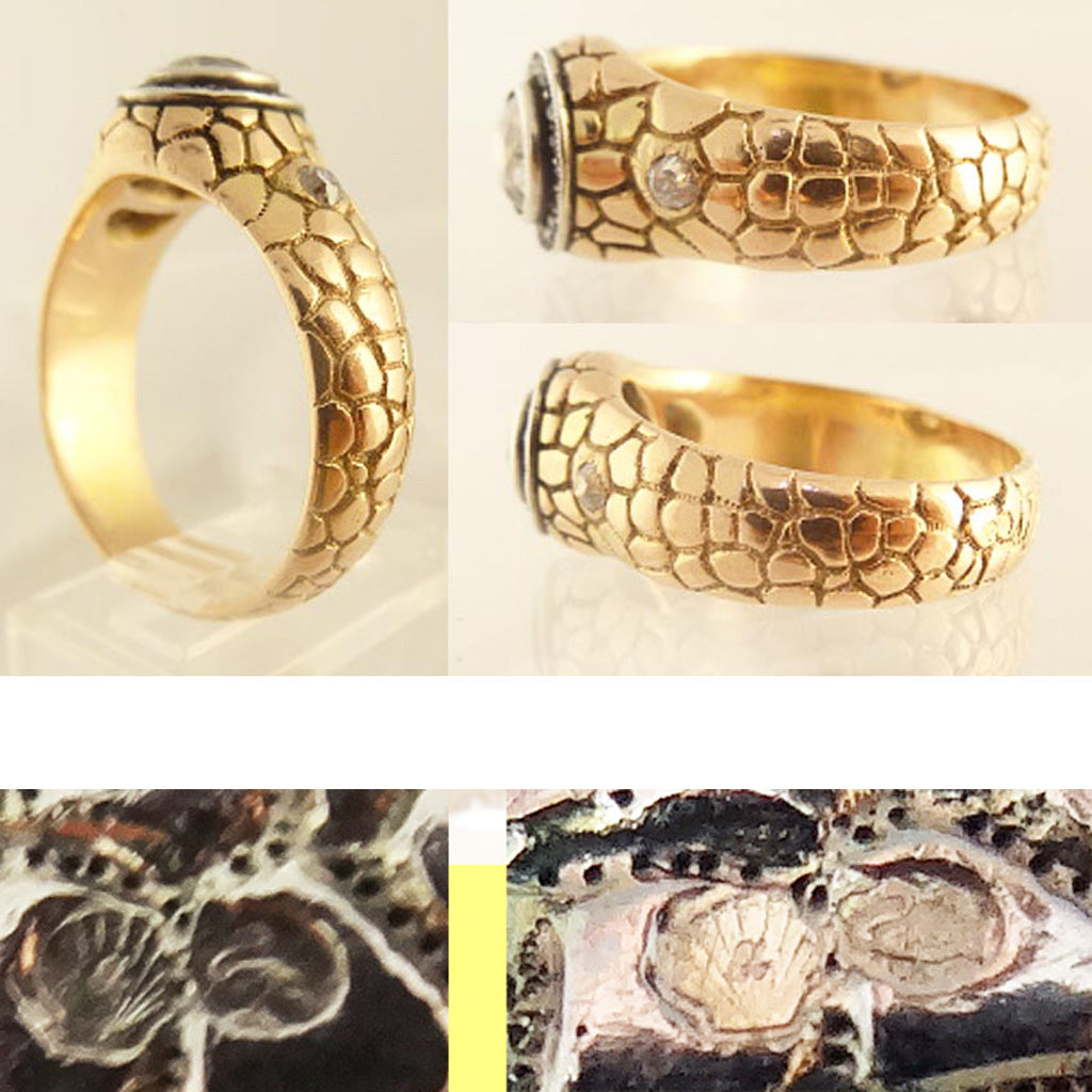 Antique Imperial Russian Genuine Signed Faberge Man's Ring Gold Diamonds (5512)
