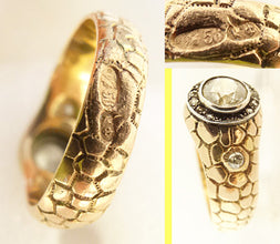 Antique Imperial Russian Genuine Signed Faberge Man's Ring Gold Diamonds (5512)