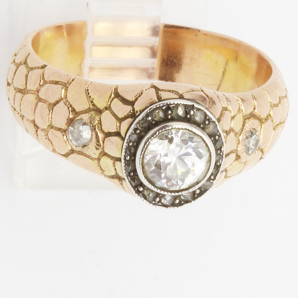 Antique Imperial Russian Genuine Signed Faberge Man's Ring Gold Diamonds (5512)
