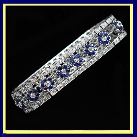 Vintage Bracelet White Gold Diamonds Sapphire Diamond Flowers w appraisal (5778)