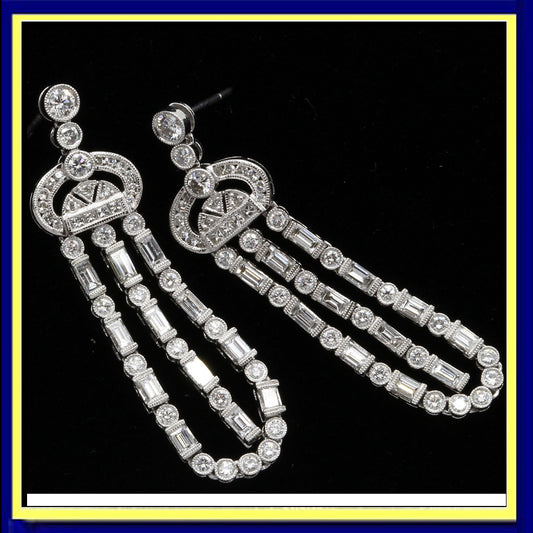 earrings vintage diamonds platinum very long ear pendants