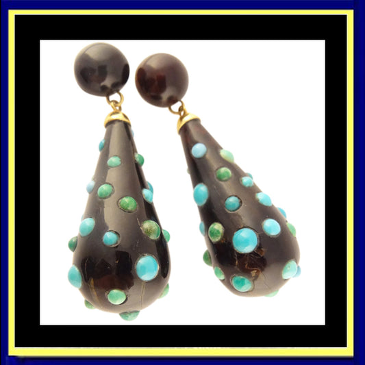 antique earrings ear pendants gold turquoise bubbles