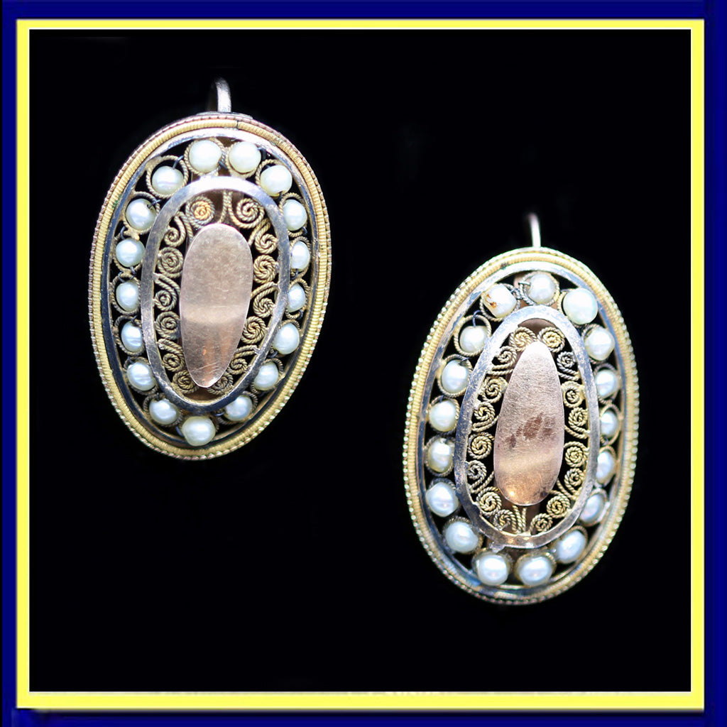Antique Georgian earrings gold pearls cannetille Napoleon I Imperial