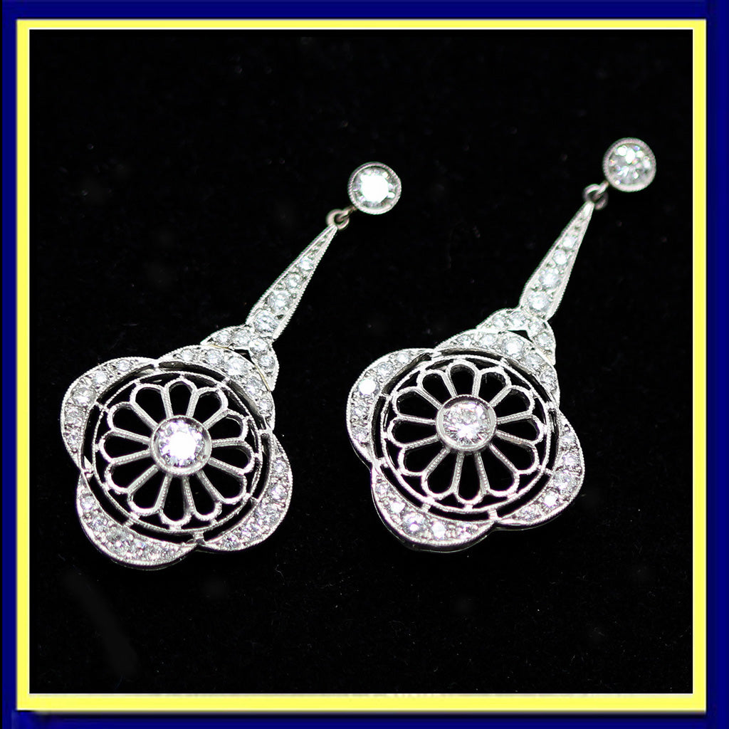 Antique Art Deco earrings platinum gold diamonds