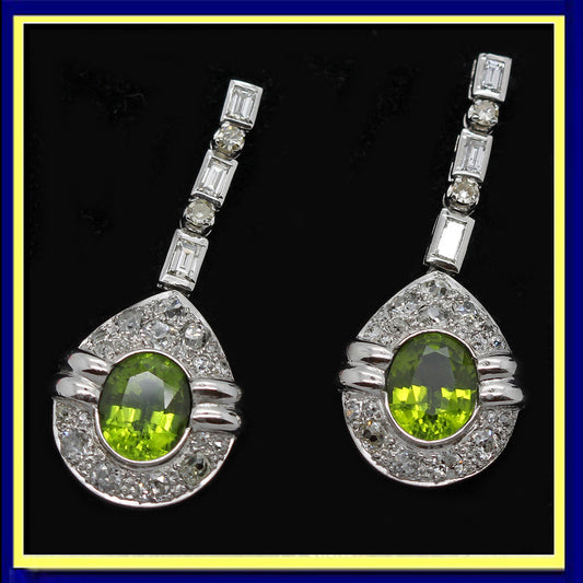 earrings platinum peridot diamonds vintage ear pendants