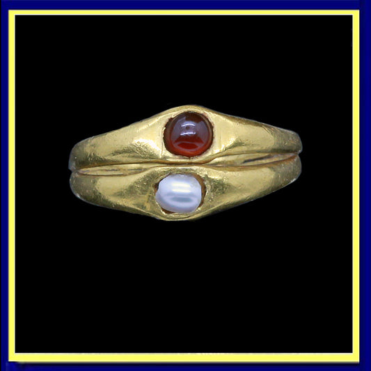 antique antiquity Roman gold pearl garnet ring wedding ring double ring
