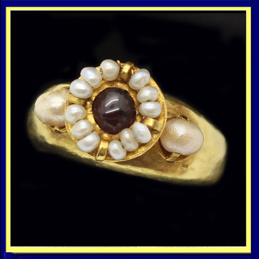 Byzantine ring gold garnet natural pearl antique antiquity